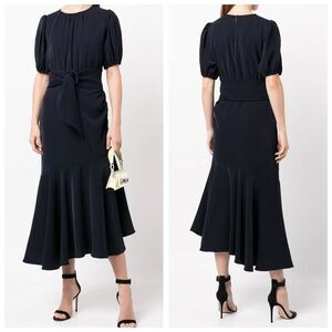 Sachin & Babi Womens Belted Mermaid Crepe Midi Camila Dress Navy Size 2